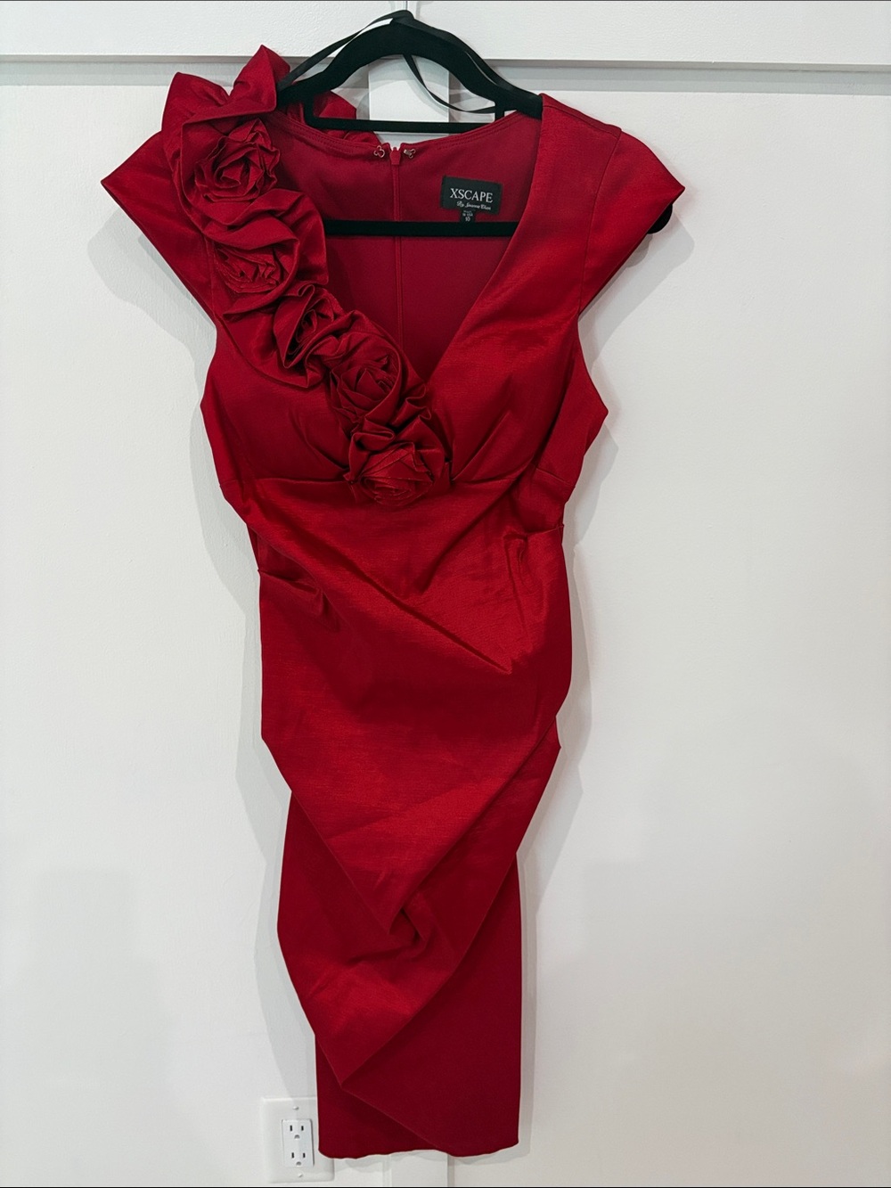 Xscape Red Rosette-Accent Midi Sheath Dress